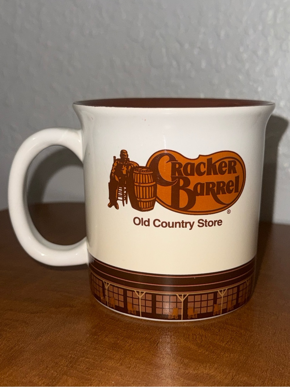 Cracker Barrel Cream and Brown Ceramic Coffee Mug